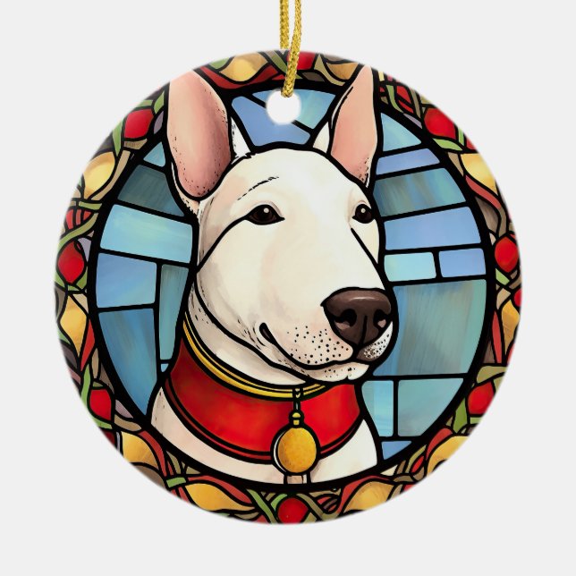 Bull Terrier Stained Glass Christmas Ceramic Tree Decoration (Front)