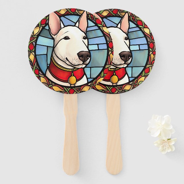 Bull Terrier Stained Glass Christmas Hand Fan (Front and Back)