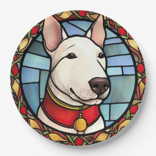 Bull Terrier Stained Glass Christmas Paper Plate