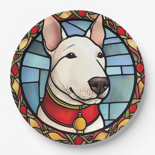 Bull Terrier Stained Glass Christmas Paper Plate (Front)