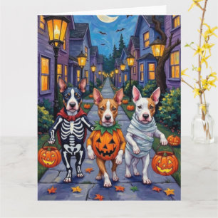 Bull Terrier Trick-or-Treating Halloween Costumes Card