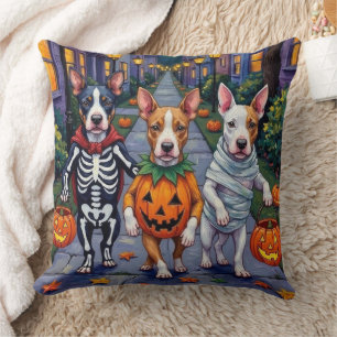 Bull Terrier Trick-or-Treating Halloween Costumes Cushion