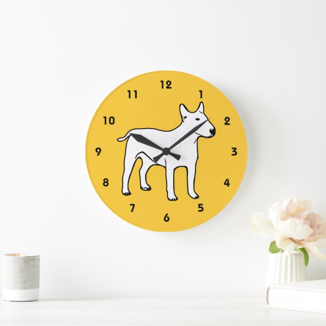 Bull Terrier Wall Clock - Modern Yellow and White (Home)