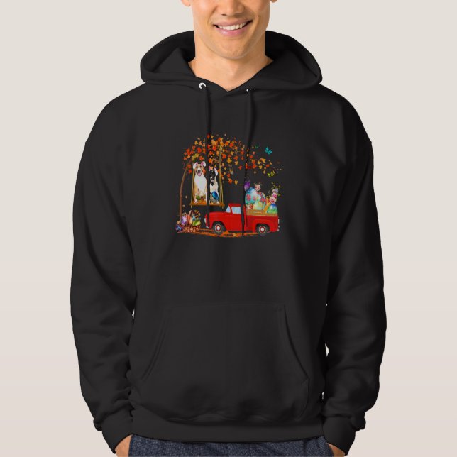 Bull Terrier Wearing Bunny Ear Red Truck With Eggs Hoodie (Front)