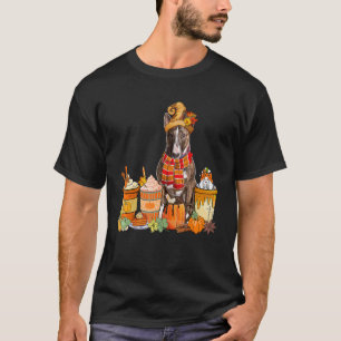 Bull Terrier Wearing Hat With Coffee Cups Fall Pum T-Shirt