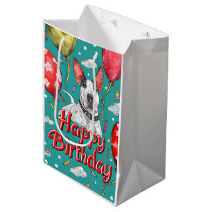 Bull Terrier with Balloons Medium Gift Bag