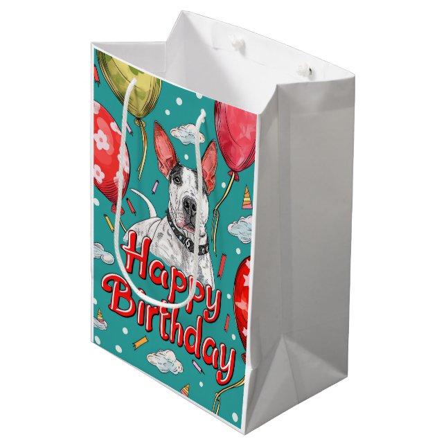 Bull Terrier with Balloons  Medium Gift Bag (Front Angled)