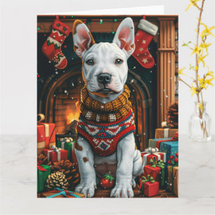 Bull Terrier with Christmas Gifts Fireplace Card