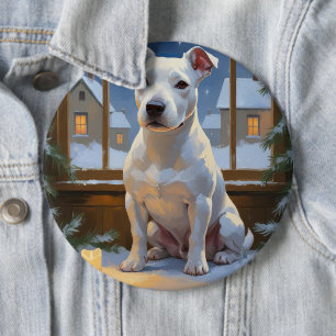 Bull Terrier with Christmas Lights Holiday 6 Cm Round Badge