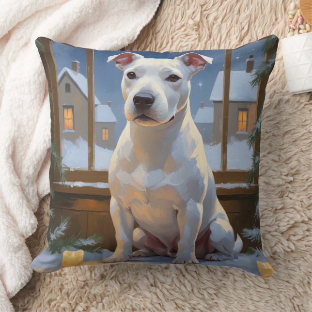 Bull Terrier with Christmas Lights Holiday Cushion (Blanket)