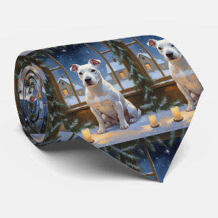 Bull Terrier with Christmas Lights Holiday Tie