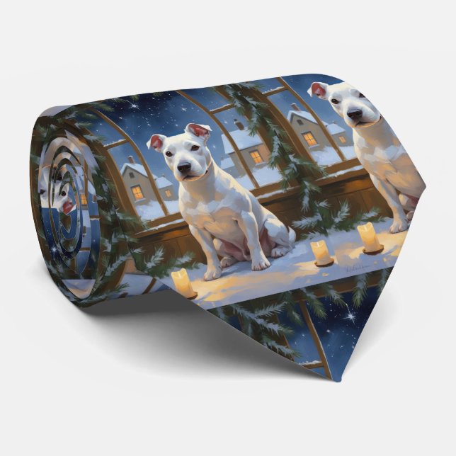 Bull Terrier with Christmas Lights Holiday Tie (Rolled)
