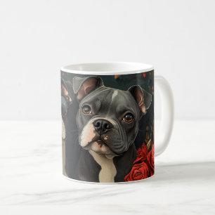 Bull Terrier With Heart Roses Valentine's Day Coffee Mug