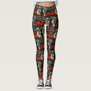 Bull Terrier With Heart Roses Valentine's Day Leggings
