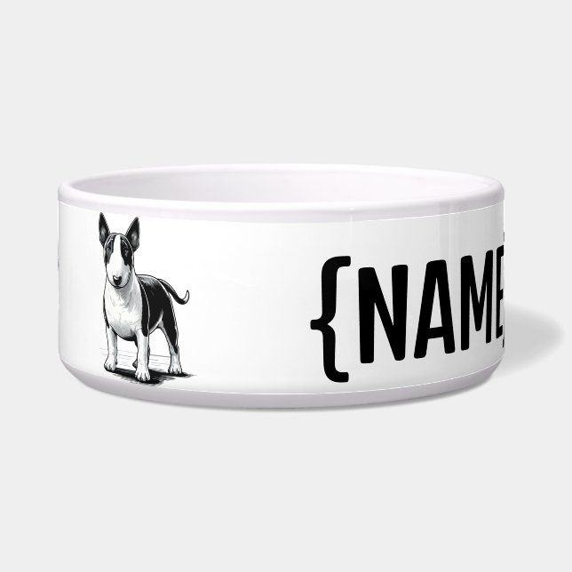Bull Terrier with NAME Bowls (Front)