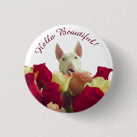 Bull terrier with roses greeting - Hello Beautiful