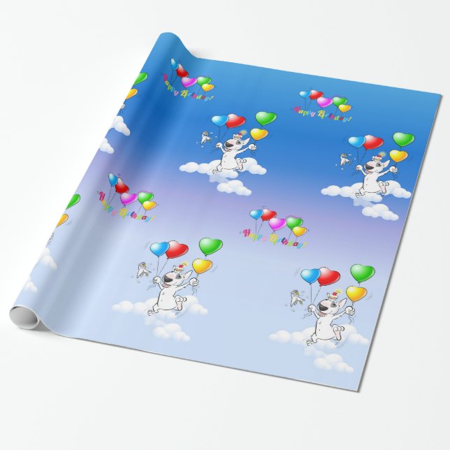 Bull Terrier Wrapping Paper "Happy Birthday" (Unrolled)