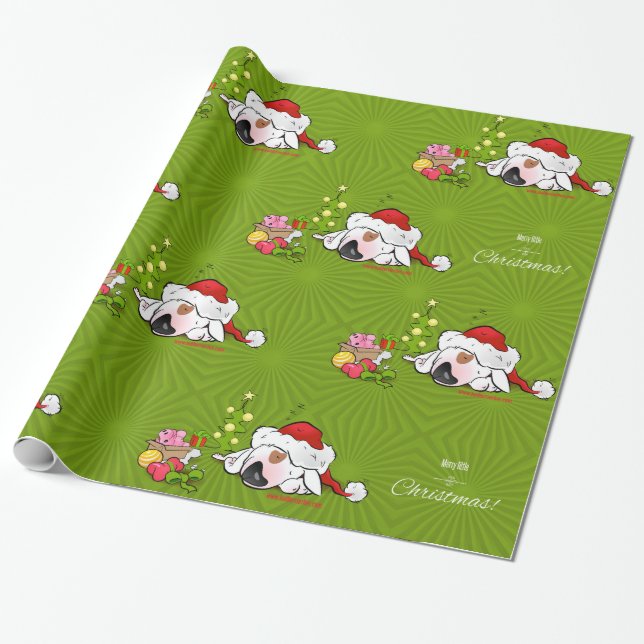 Bull Terrier Wrapping Paper "Merry Christmas" (Unrolled)