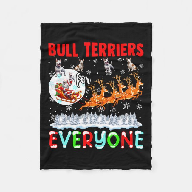 Bull Terriers For Everyone Xmas Owner Santa Sleigh Fleece Blanket (Front)