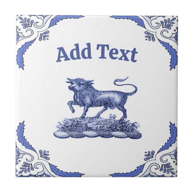 Bull  Tile, Dutch Look, Personalise Tile (Front)