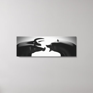 Bull vs Bear Black and White Canvas Print