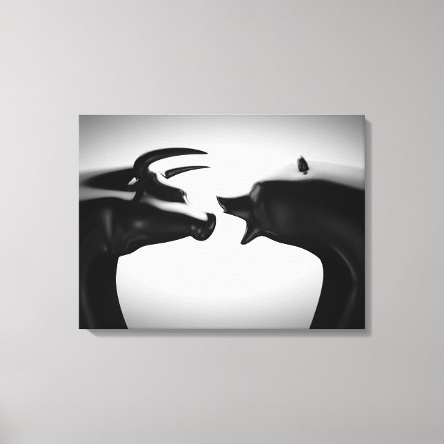 Bull vs Bear Black and White Canvas Print (Front)