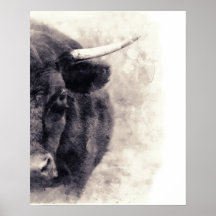 Bull Watercolor Abstract Art