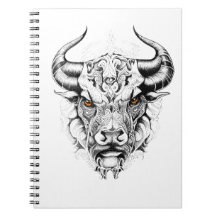 Bull Wild Animal Nature Illustration Art Tattoo Notebook