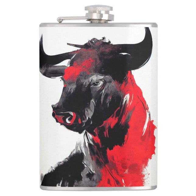 Bull Wild Nature Free Spirit Art Brush Painting Hip Flask (Front)