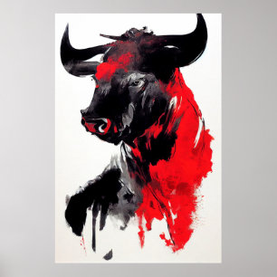 Bull Wild Nature Free Spirit Art Brush Painting Poster