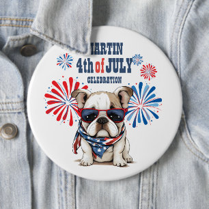Bulldog 4th July Independence Day Red White Blue 6 Cm Round Badge