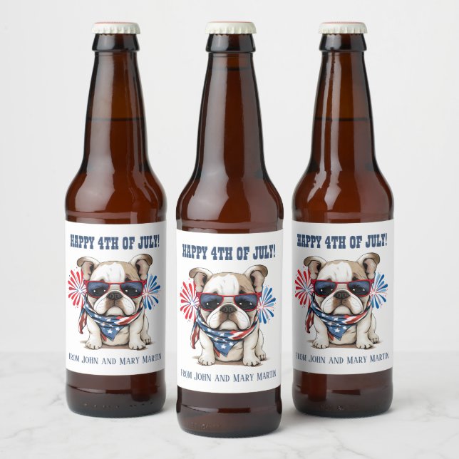 Bulldog 4th July Independence Day Red White Blue Beer Bottle Label (Bottles)