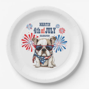 Bulldog 4th July Independence Day Red White Blue Paper Plate