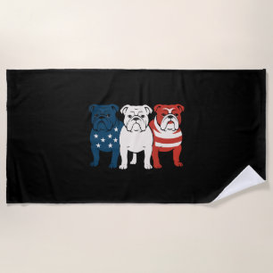 Bulldog 4th of July Dog Lover Men women USA Flag Beach Towel