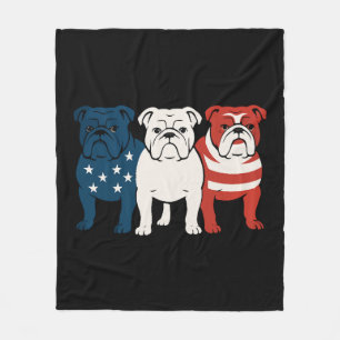 Bulldog 4th of July Dog Lover Men women USA Flag Fleece Blanket