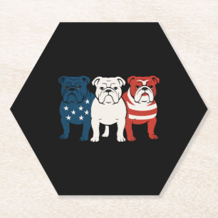 Bulldog 4th of July Dog Lover Men women USA Flag Paper Coaster