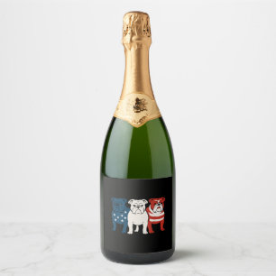 Bulldog 4th of July Dog Lover Men women USA Flag Sparkling Wine Label