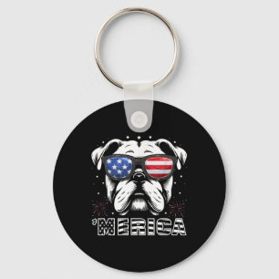 Bulldog 4th Of July Merica Patriotic Dog Tee Key Ring
