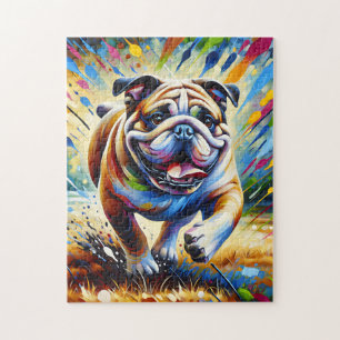 Bulldog Acrylic Art Dog Portrait Print Dog Lover Jigsaw Puzzle
