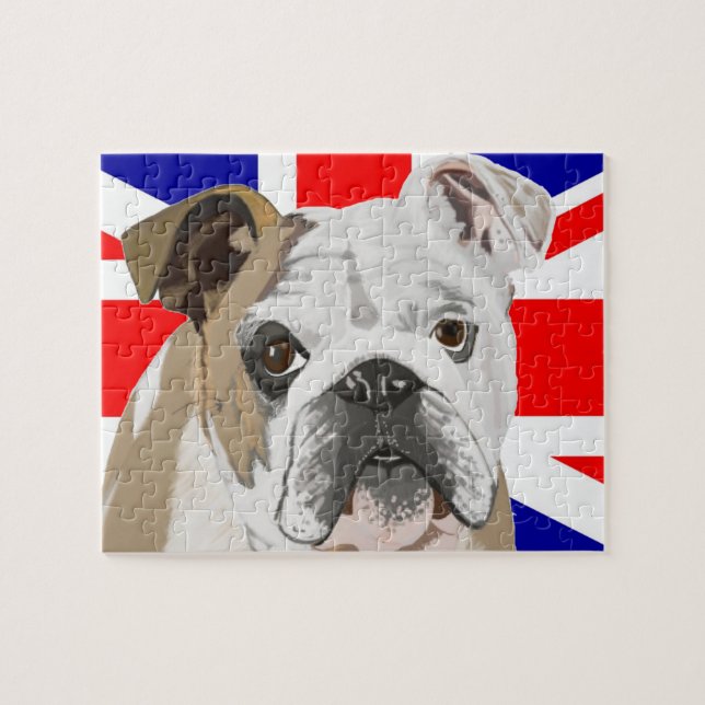 Bulldog against Union Jack Flag 110 Piece Jigsaw Puzzle (Horizontal)