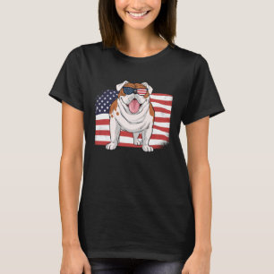 Bulldog American Flag 4th of July USA Independence T-Shirt