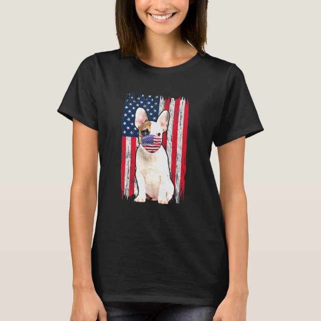 Bulldog American Flag Dog Wears Face Mask 4th Of J T-Shirt (Front)