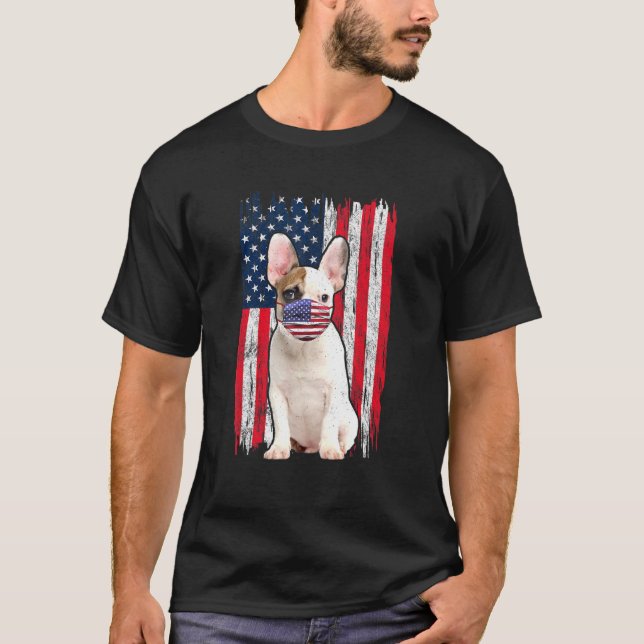 Bulldog American Flag Dog Wears Face Mask 4th Of J T-Shirt (Front)