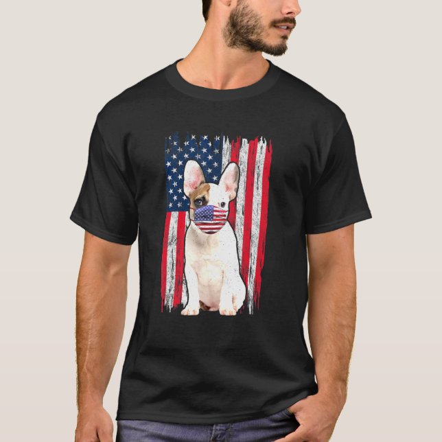 Bulldog American Flag Dog Wears Face Mask 4th Of J T-Shirt (Front)