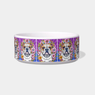 Bulldog and Whimsical Flowers Bowl