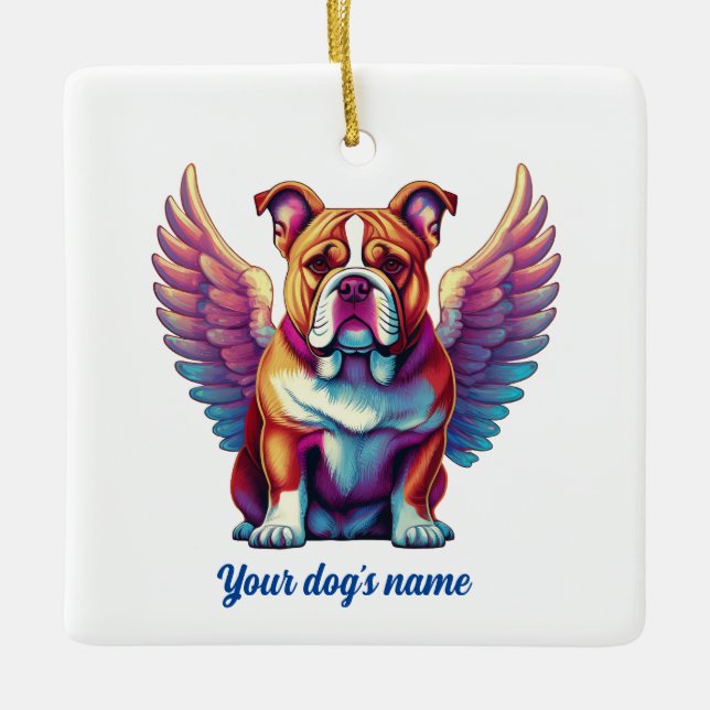 Bulldog Angel Dog Memorial Ornament (Front)