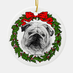 Bulldog Art by Glenda S. Harlan Ceramic Tree Decoration