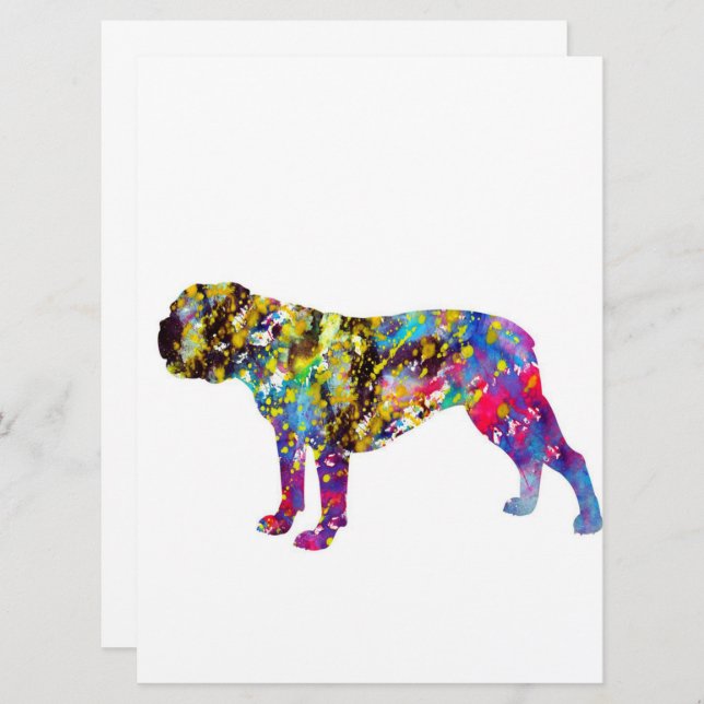 Bulldog Art Watercolor Portrait (Front/Back)