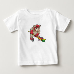 Bulldog at Ice hockey with Hockey stick Baby T-Shirt