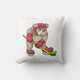 Bulldog at Ice hockey with Hockey stick Cushion
